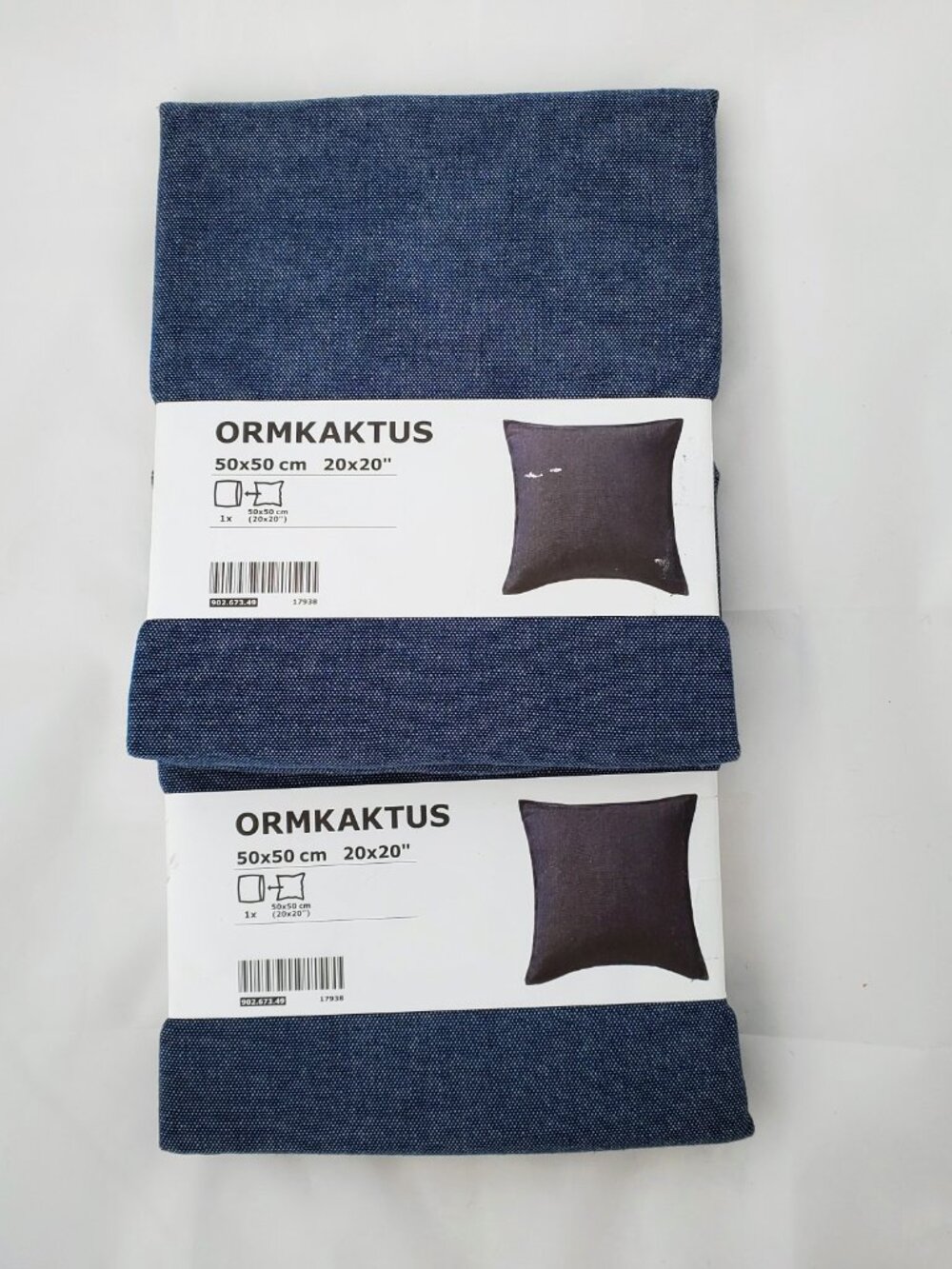 IKEA ORMKAKTUS Pillow Cover Set (2) BLUE DENIM NWT 20x 20 Ranch Country Rustic